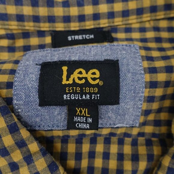 Lee Shirt Men's 2XL Mustard Navy Check Stretch Regular Fit Long Sleeve Button-Up - Picture 3 of 7